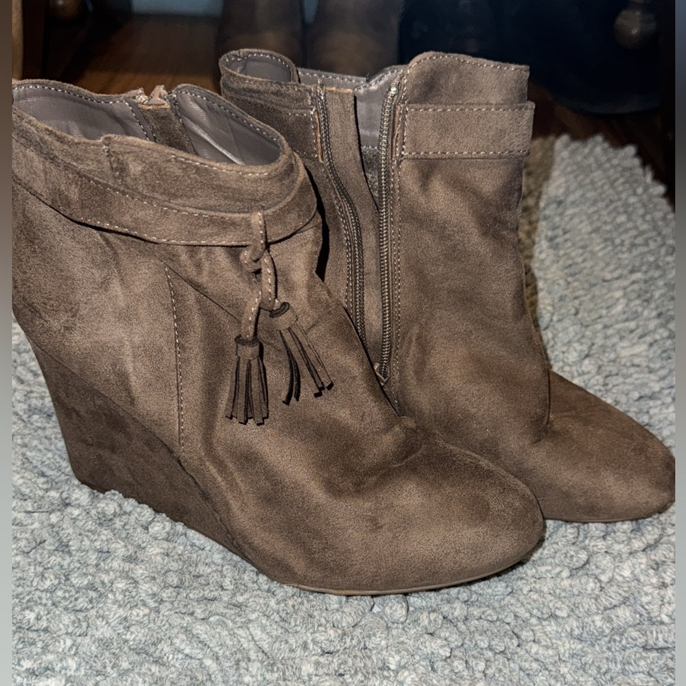 Brown Suede Wedge Ankle Boots